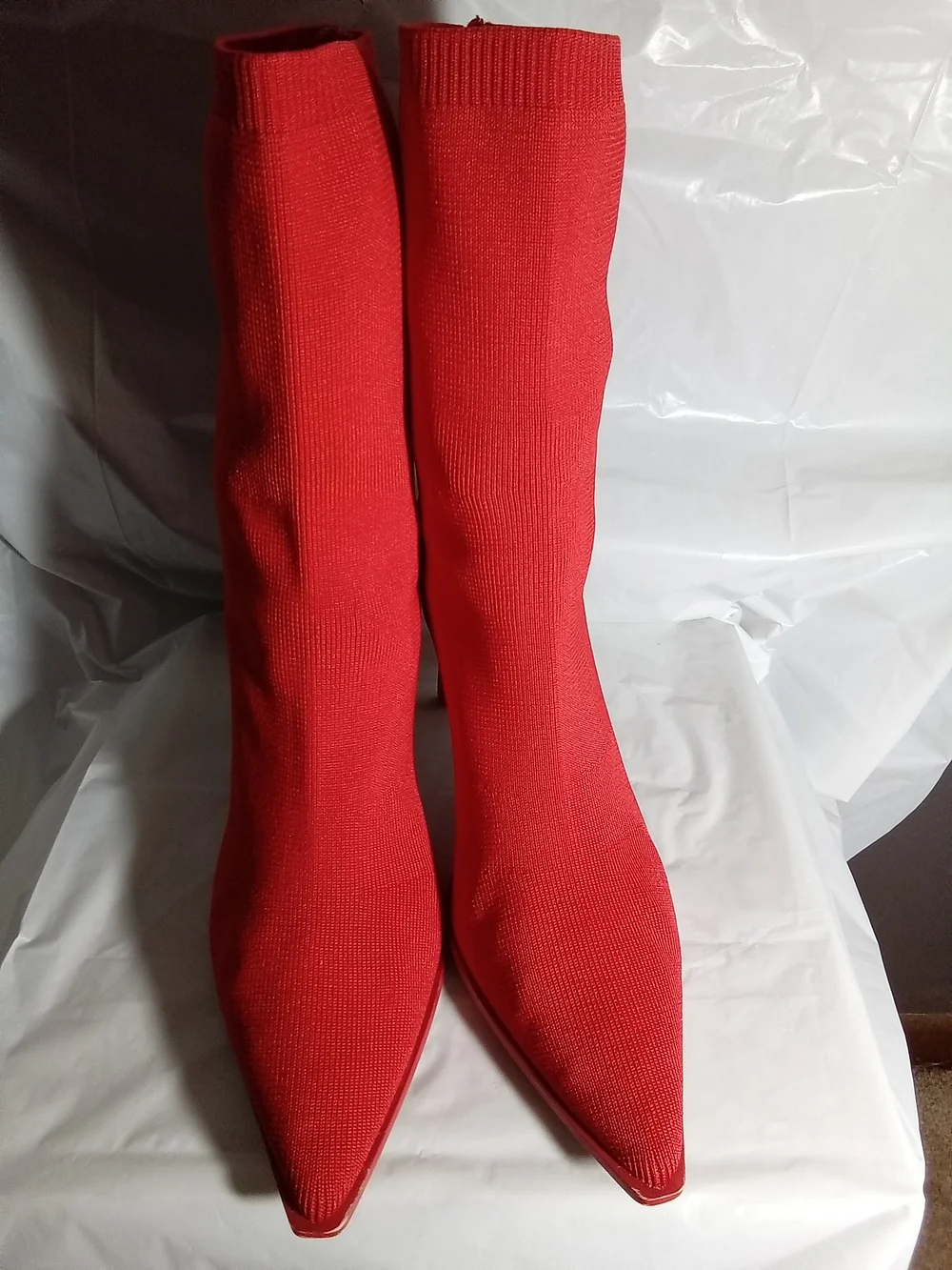 Stradivarius Red Knit Sock Ankle Boots - Picture 2 of 6